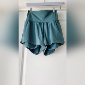 EUC-Halara Super High Waisted 2-in-1 Yoga Shorts 2.5in Blue Spruce Size S